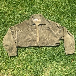 green cropped corduroy jacket
